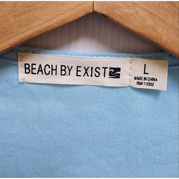 Beach By Exist Top Womens L Blue Crochet Lace V Neck 3/4 Sleeve Crop Elastic Hem - Picture 11 of 15